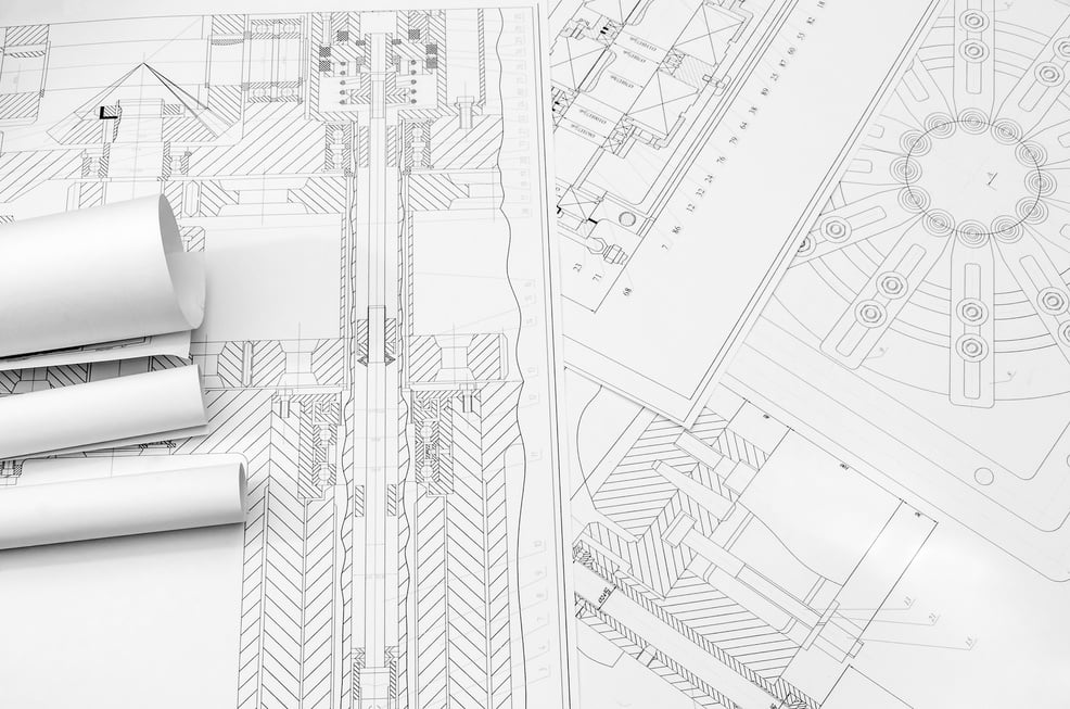 Technical drawing -  machine parts close up